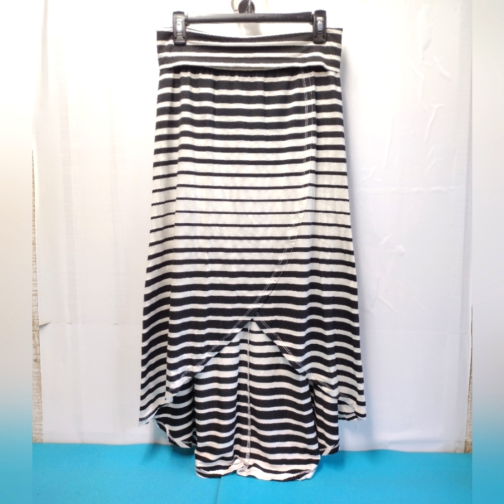 Lily Rose Womens Hi-Lo Maxi Skirt A-line Striped Pull On Stretch Jersey Size M